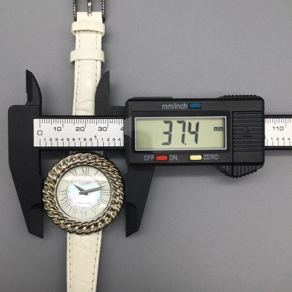 Ecclissi Womens Watch 37mm Sterling Silver MOP Dial Leather 23890 New Battery